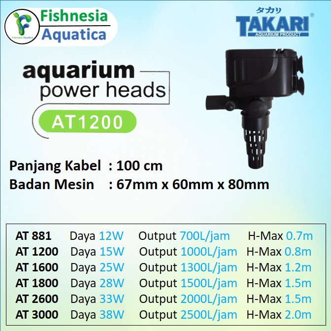 TAKARI AT1200 - Mesin Pompa Aquarium / Submersible Pump 15W