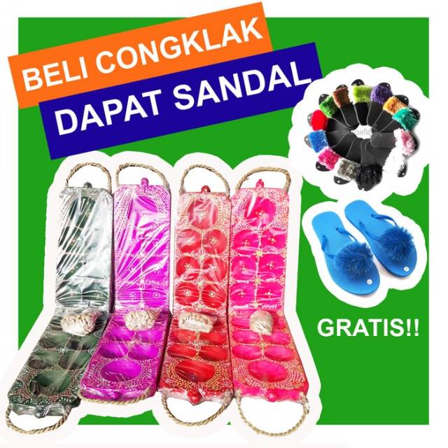 Congklak Dakon Kayu plus biji motif batik warna warni permainan tradisional [GRATIS SANDAL]