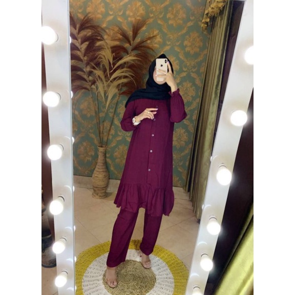 Setelan Tunik Rayon Polos Tunik Rempel (Busui friendly)