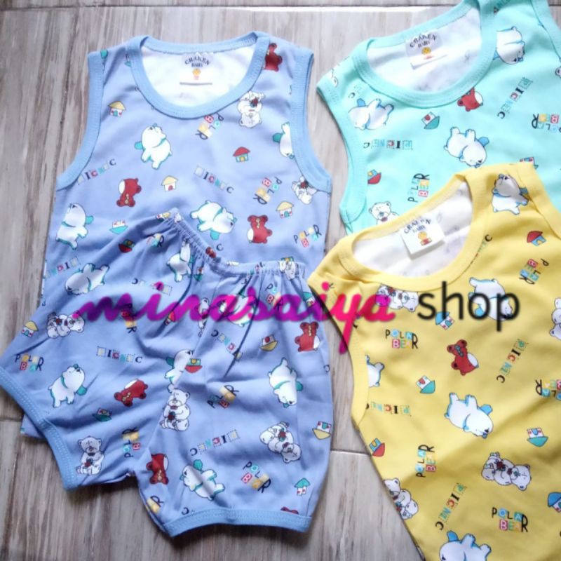 CRAKEN BABY Setelan Bayi Lengan Buntung / Kutung Print Warna dan Putih