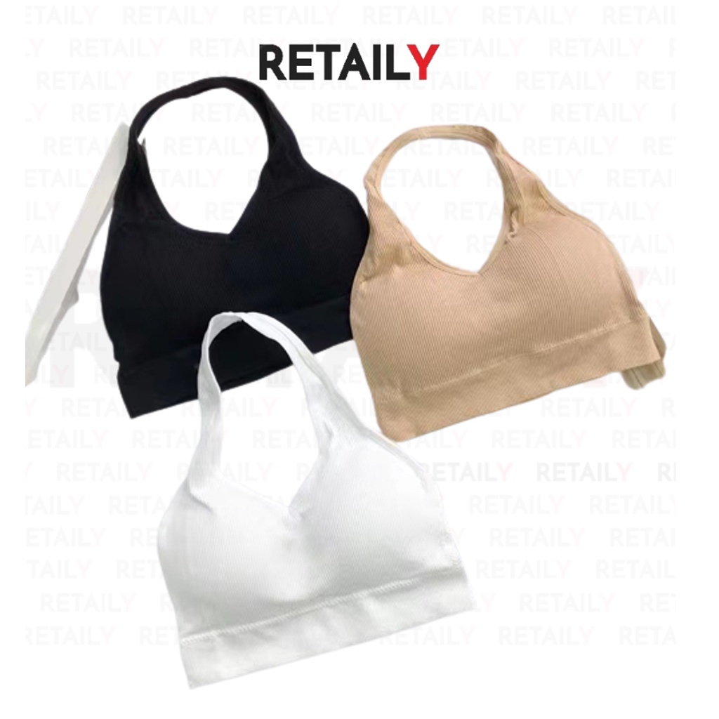 Retaily BRA519 Bra Sport Tanpa Kawat Halter Neck Tali Leher Backless Bra Olahraga Gym Yoga Sportbra