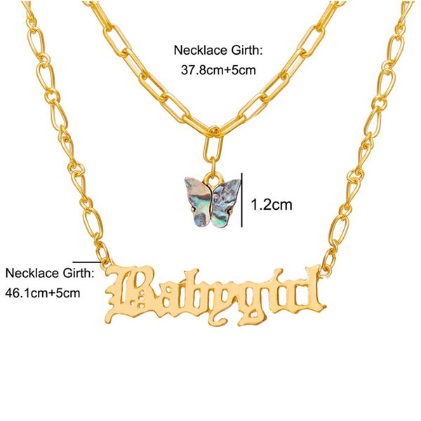 kalung double layer angel babygirl multilayer letter necklace jka214 (3G2)