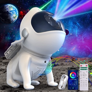 Topspot Lampu Proyektor Dengan Speaker Space Dog Galaxy Projector with 360°Adjustable Design 21 Color Modes Bluetooth Music Speaker 8 White Noises and Timer Astronaut Light Projector for Kids and Adults