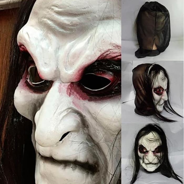 Topeng nenek sihir mak lampir keriput latex seram halloween mask