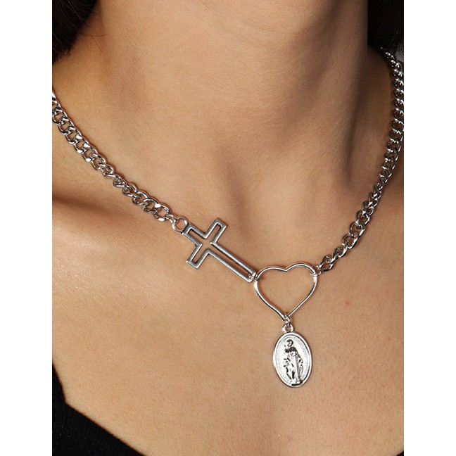 LRC Kalung Fashion Cross Love Alloy Portrait Necklace D22172