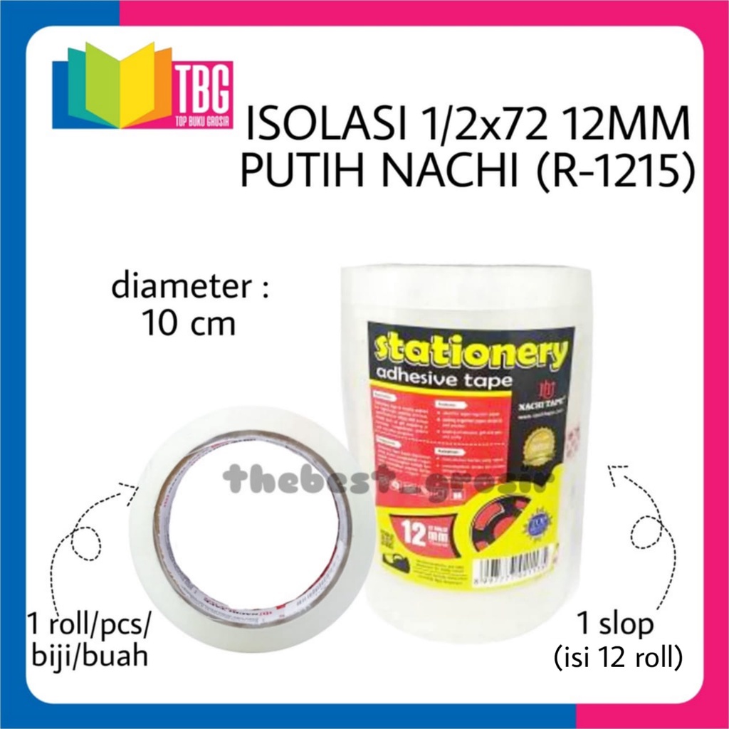 

1 ROLL ISOLASI 1/2x72 12MM PUTIH NACHI / TRANSPARANT ADHESIVE TAPE NACHI (R-1215)