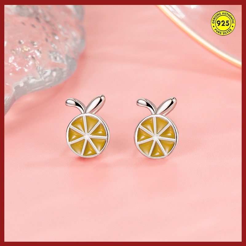 Anting Stud Desain Buah Lemon Telinga Kelinci Lucu Bebas Penghapusan Untuk Musim Panas