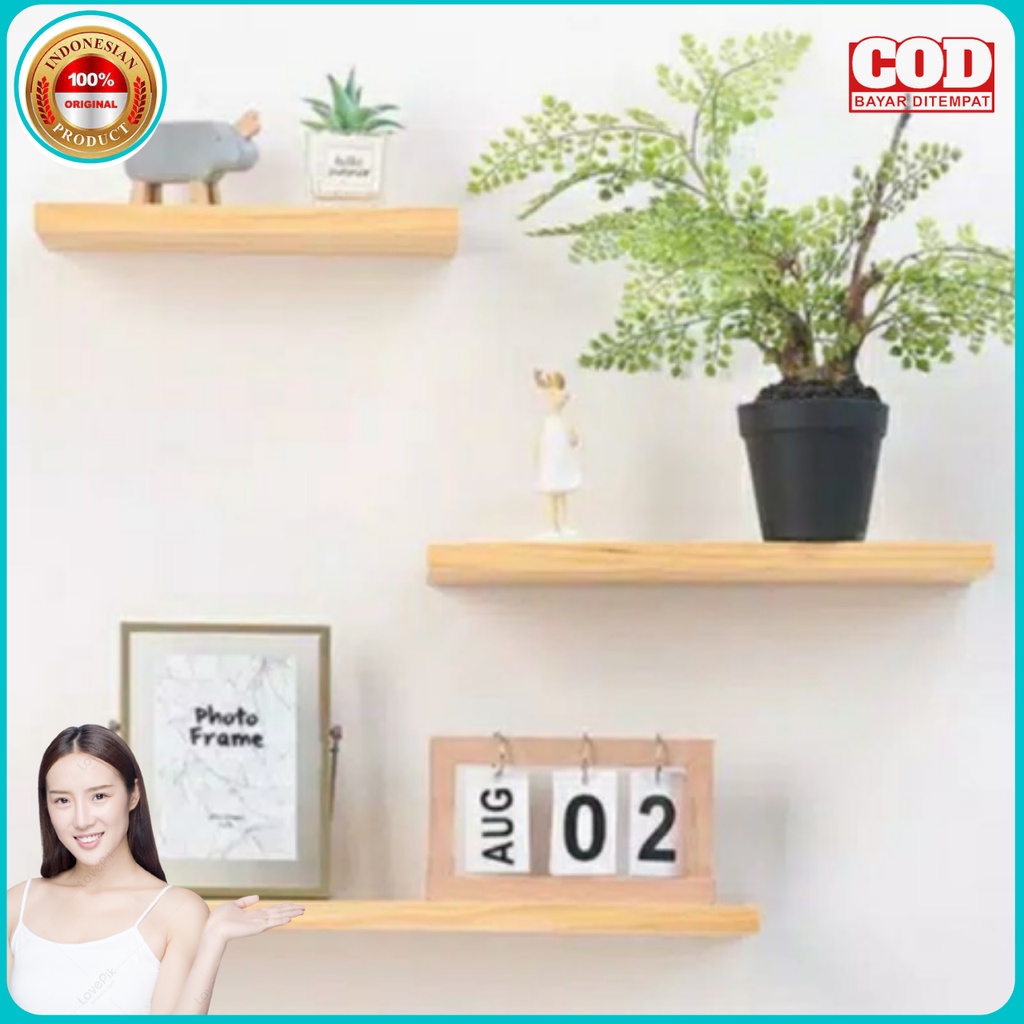 Rak Dinding Tempel Kayu Minimalis ambalan Gantung Kamar Mandi Vintage papan Jati belanda Murah / pap