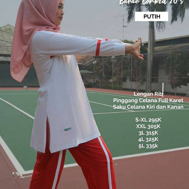 Alnita setelan sport syari ASRI 010 Baju seragam olahraga senam muslimah merah putih