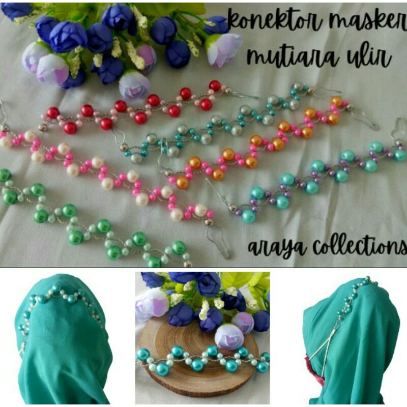 konektor hijab pengait masker mutiara besi ulir cantik