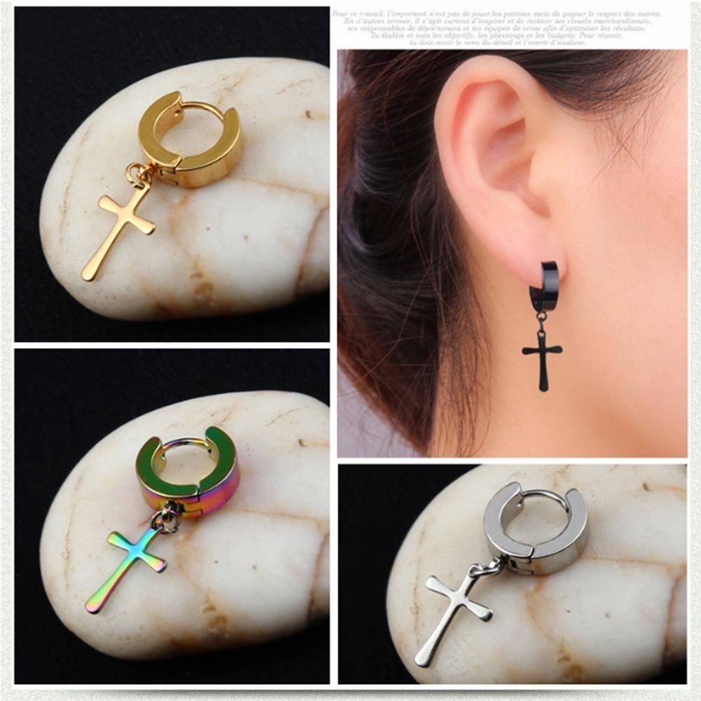 Lily 1Pc Anting Tusuk Hoop Punk Gothic Salib Bintang Menjuntai