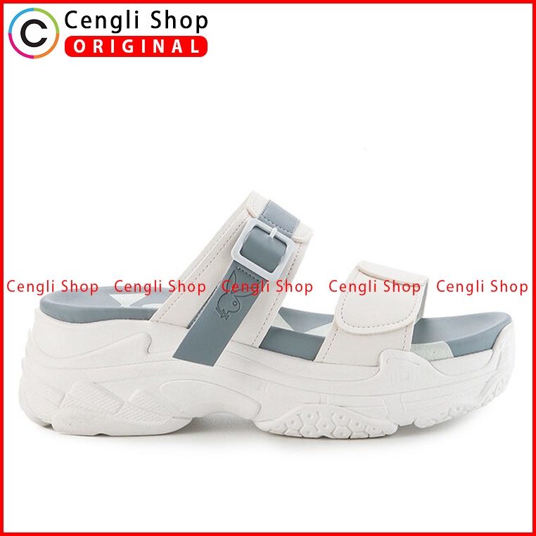 SANDAL FLAT PLAYBOY WANITA ORIGINAL CASUAL BRANDED BIRU PLW02