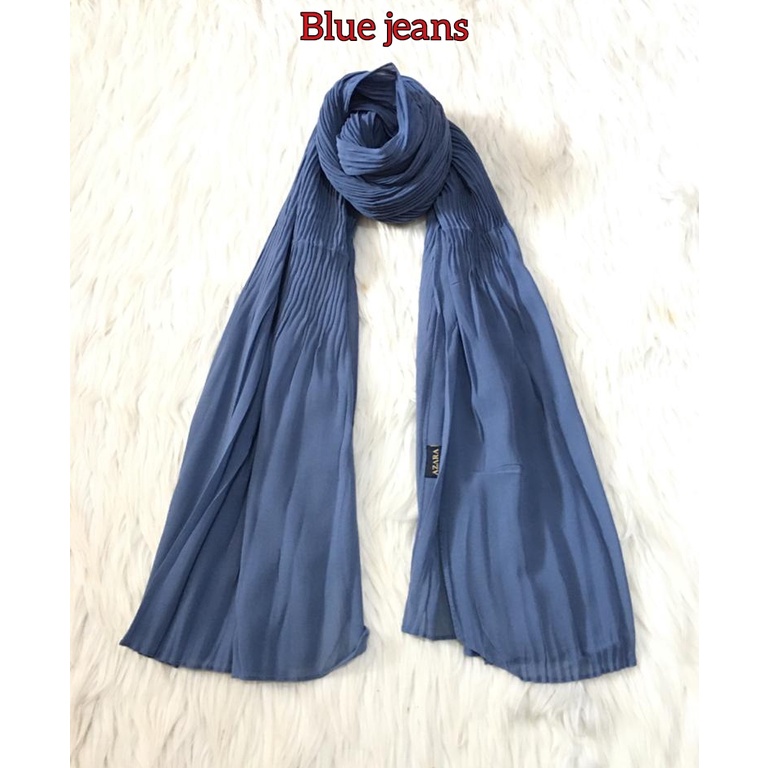 Premium PASHMINA PLISKET DUYUNG CERUTY Uno AZARA Ori Hijab Jilbab Pasmina 180x75cm-BLUE JEANS