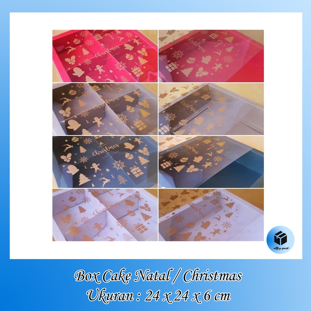 

1pack isi 5pcs DUS BOX MIKA NATAL UKURAN 22X22X6 CM / BOX PACKAGING TOPLES KOTAK KUE KERING 250GR ISI 4 / DUS KEMASAN PARCEL DESSERT CAKE BOX SEKAT 4 LUBANG