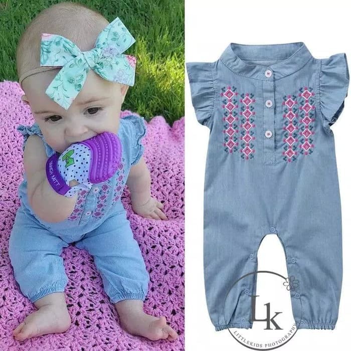 baju bayi romper jeans jumper denim untuk bayi dan anak perempuan