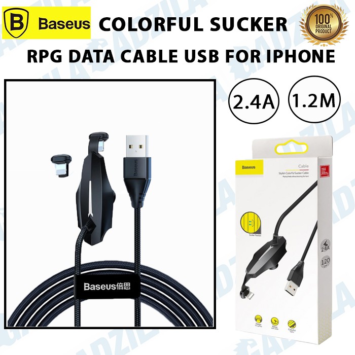 BASEUS COLORFUL SUCKER DATA CABLE USB LIGHTNING KABEL CHARGER IPHONE GAMING 2.4A 1.2M