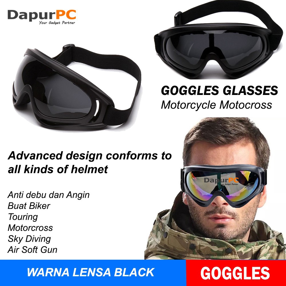 Kacamata Goggles Ski Tactical Helm Motor Pelindung Mata Lensa Wide UV Cross Trail Downhill Airsoft BOGO GOGGLE ANTI DEBU