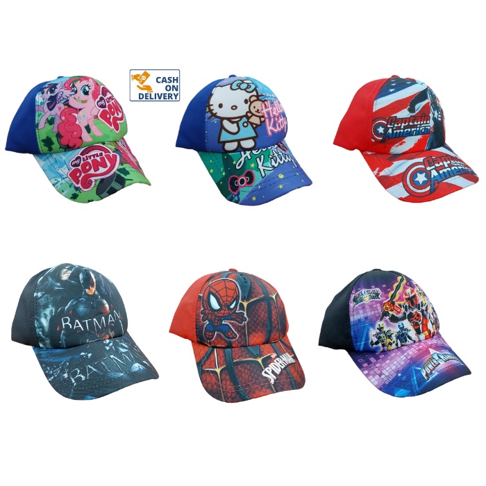 Topi Anak Karakter Print Depan Avengers / Power Rangers / Hello Kitty / Little Pony Unisex Usia 1-8 Tahun