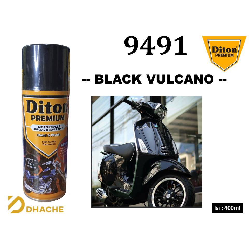 Cat Pilox Diton Premium Vespa Black Vulcano 9491 Hitam Pespa 400ml