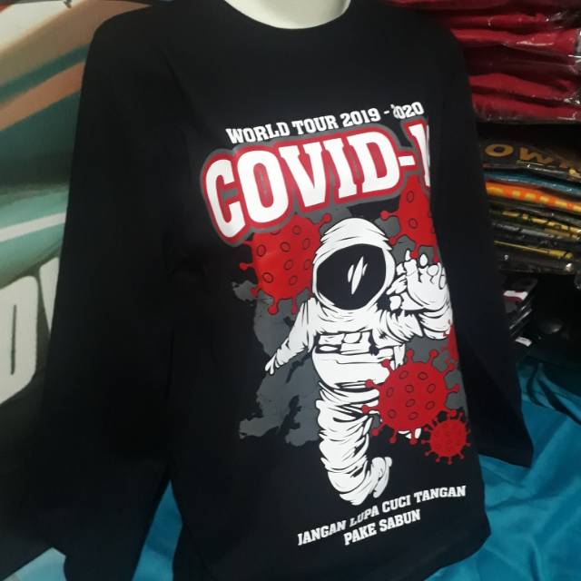 Kaos eksklusif lengan panjang unisex lawan Corona Covid 19