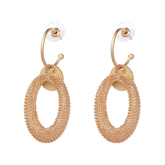 LRC Anting Tusuk Elegant Gold Color Oval Shape Design Pure Color Earrings