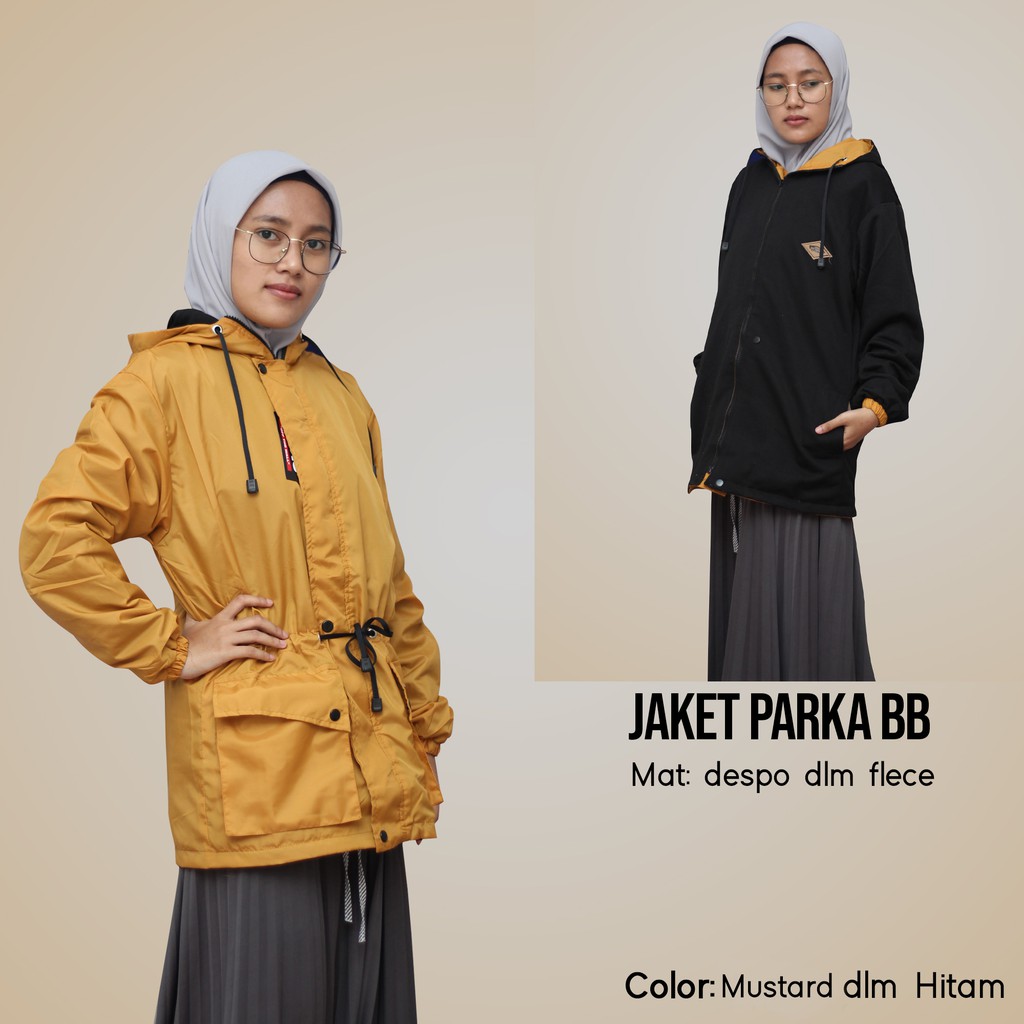 Jaket Parka Cewek Bolak Balik Dari Bahan Parasut Despo Dan Plecee-MUSTARD - HITAM