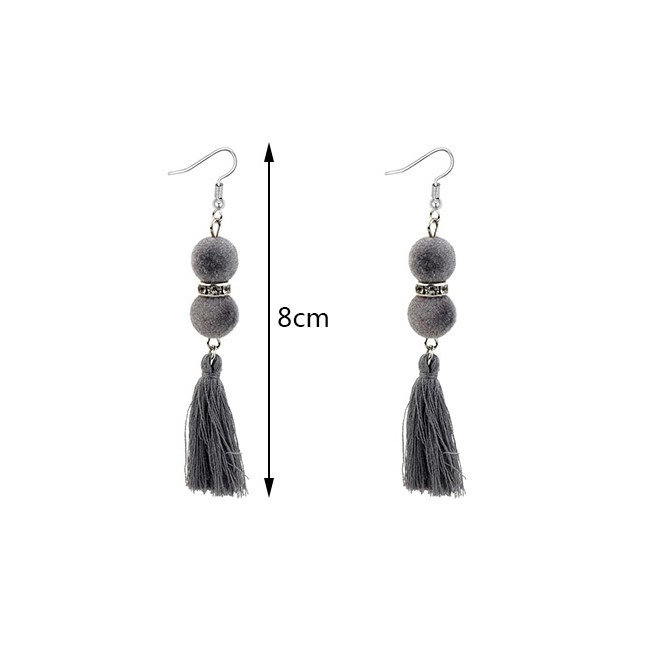 LRC Anting Gantung Bohemia Fuzzy Ball Decorated Tassel Earrings