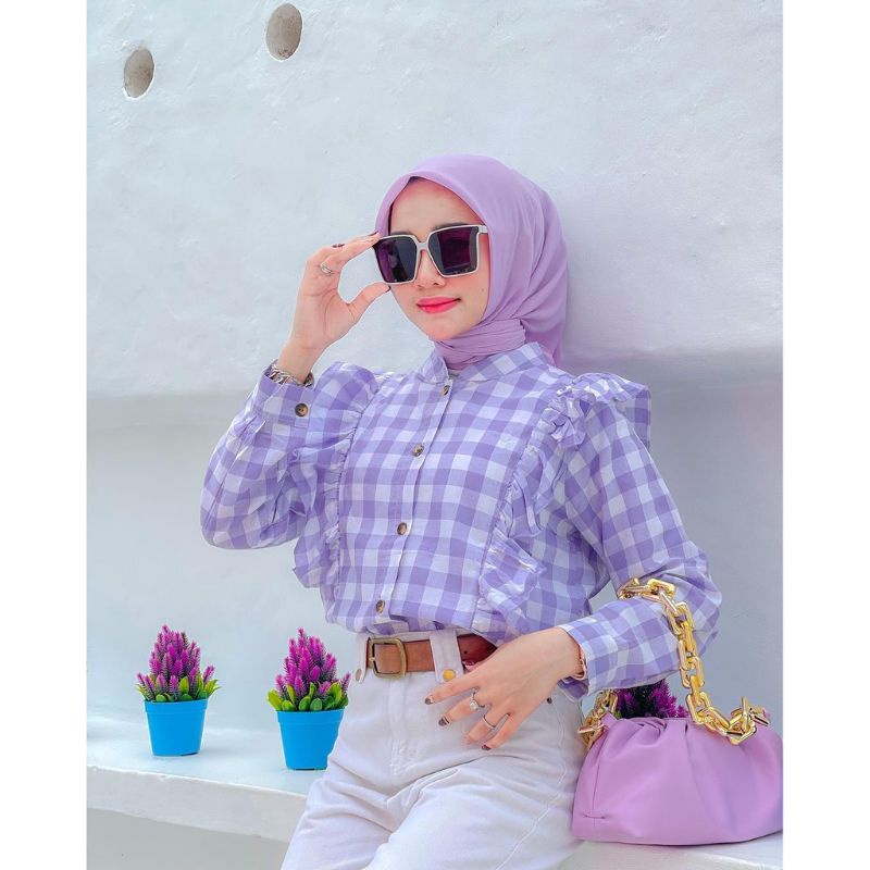 UNA TOP BLOUSE KATUN PREMIUM / KEMEJA TARTAN / ATASAN WANITA SQUARE
