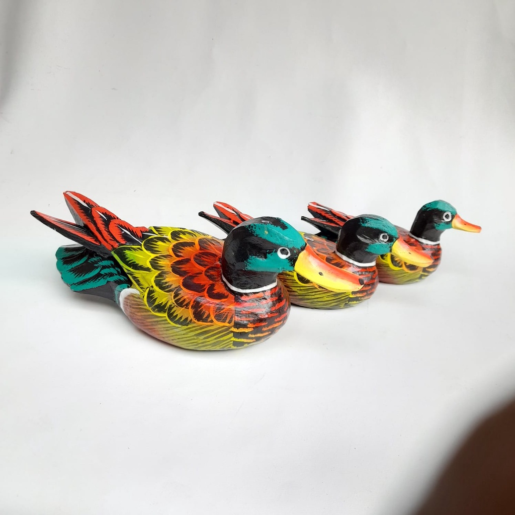 Pajangan patung Bebek Kayu Bali 1set isi 3pcs kerajinan tangan dekorasi hiasan