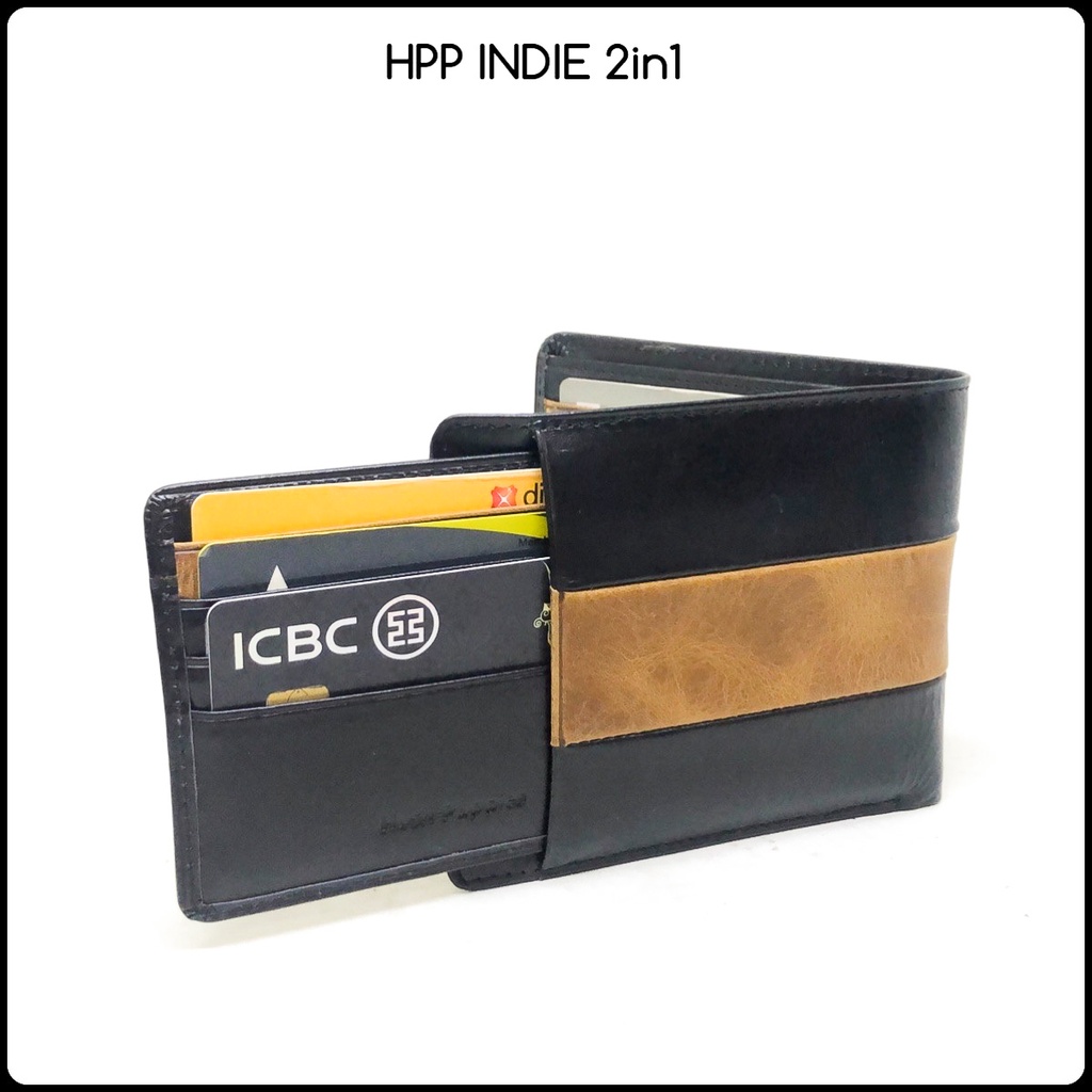 dompet kulit laki Hushpuppies Indie 2in1 premium quality bahan kulit dapat dompet mini card slim