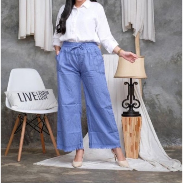Celana Panjang Kulot Rawis Cewek / Kulot Rawis Semi Jeans / Celana Kulot Rawis Wanita
