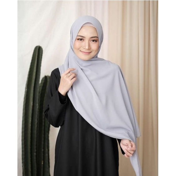 HIJAB PASHMINA bahan premium Ceruty Babydoll 170x75 hijab polos warna Abu Kain jatuh Murah Best seller