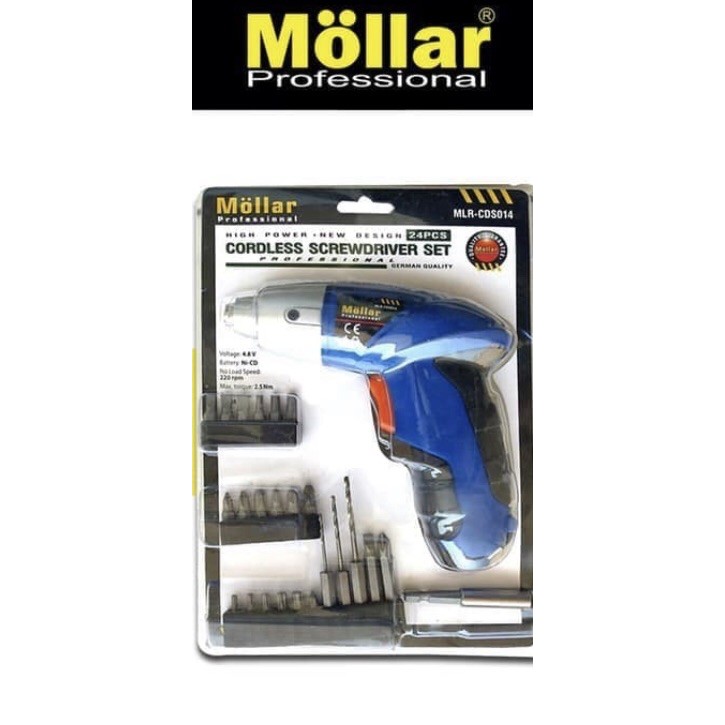 Cordless Screwdriver set 24pcs MOLLAR / Mesin Bor Obeng Portable - MLR-CDS014