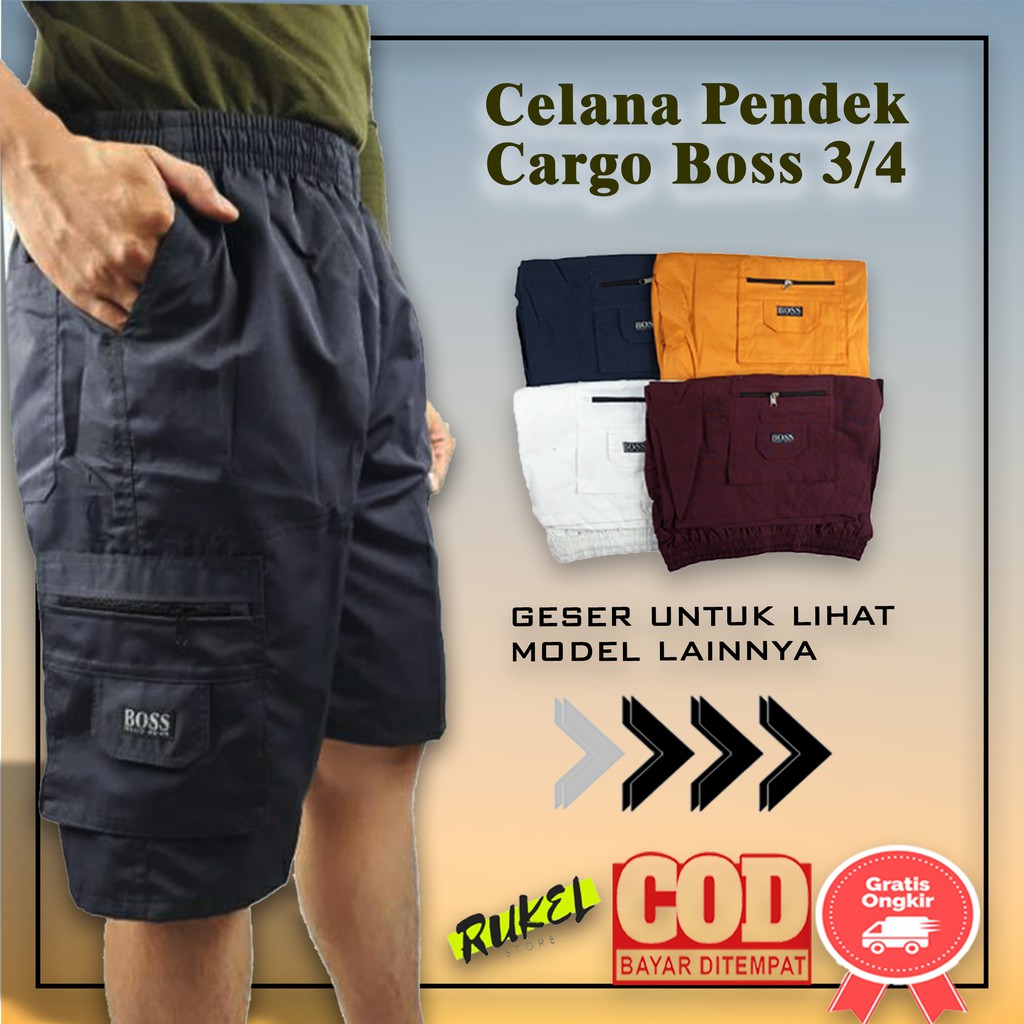 Celana Cargo Pendek Pria Polos 3/4 -CRG.BOSS-34