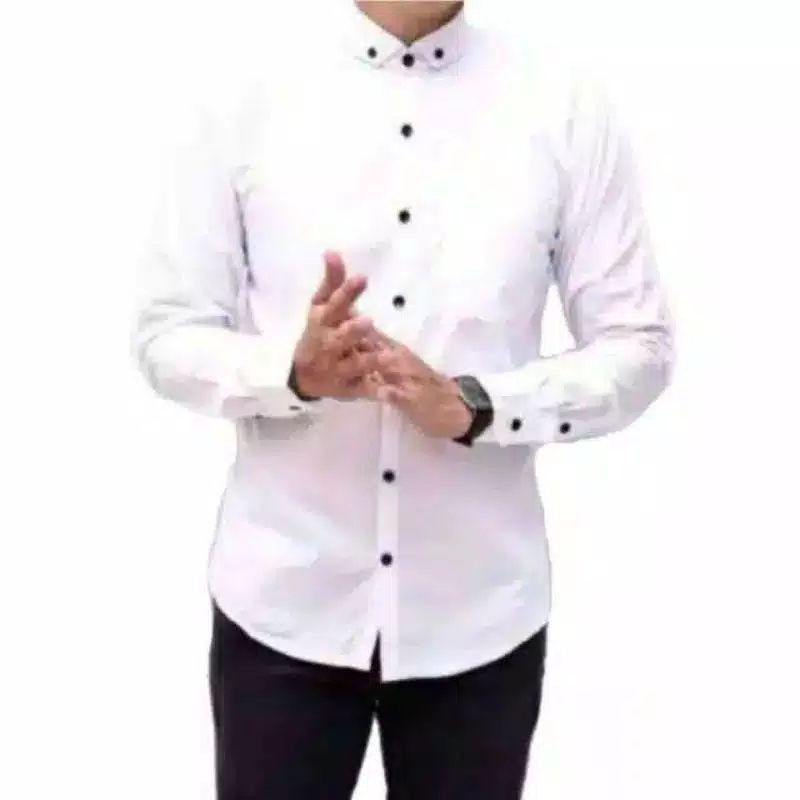 Baju Kemeja Pria Kasual Polos Hitam Putih Lengan Panjang /hem baju