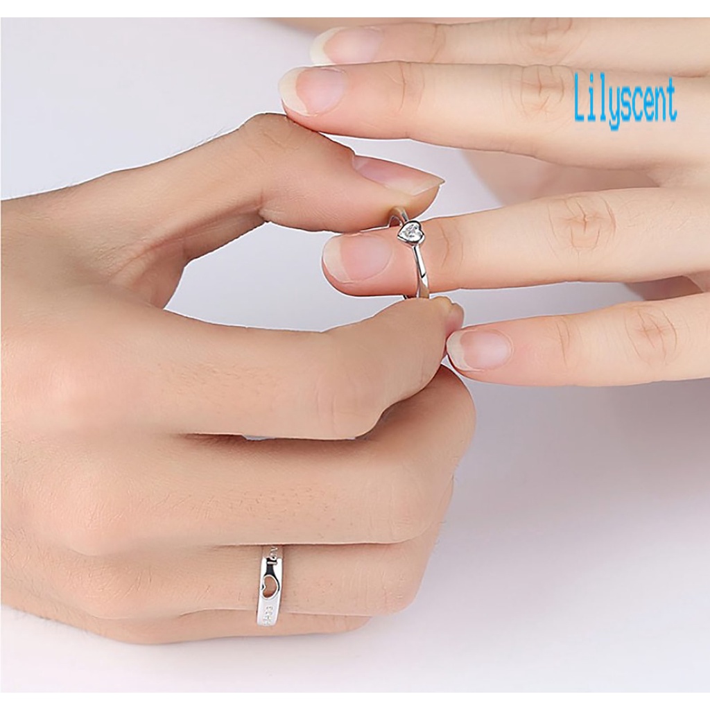 Set Cincin Pasangan Bentuk Hati Aksen Berlian Imitasi Untuk Hadiah Ulang Tahun