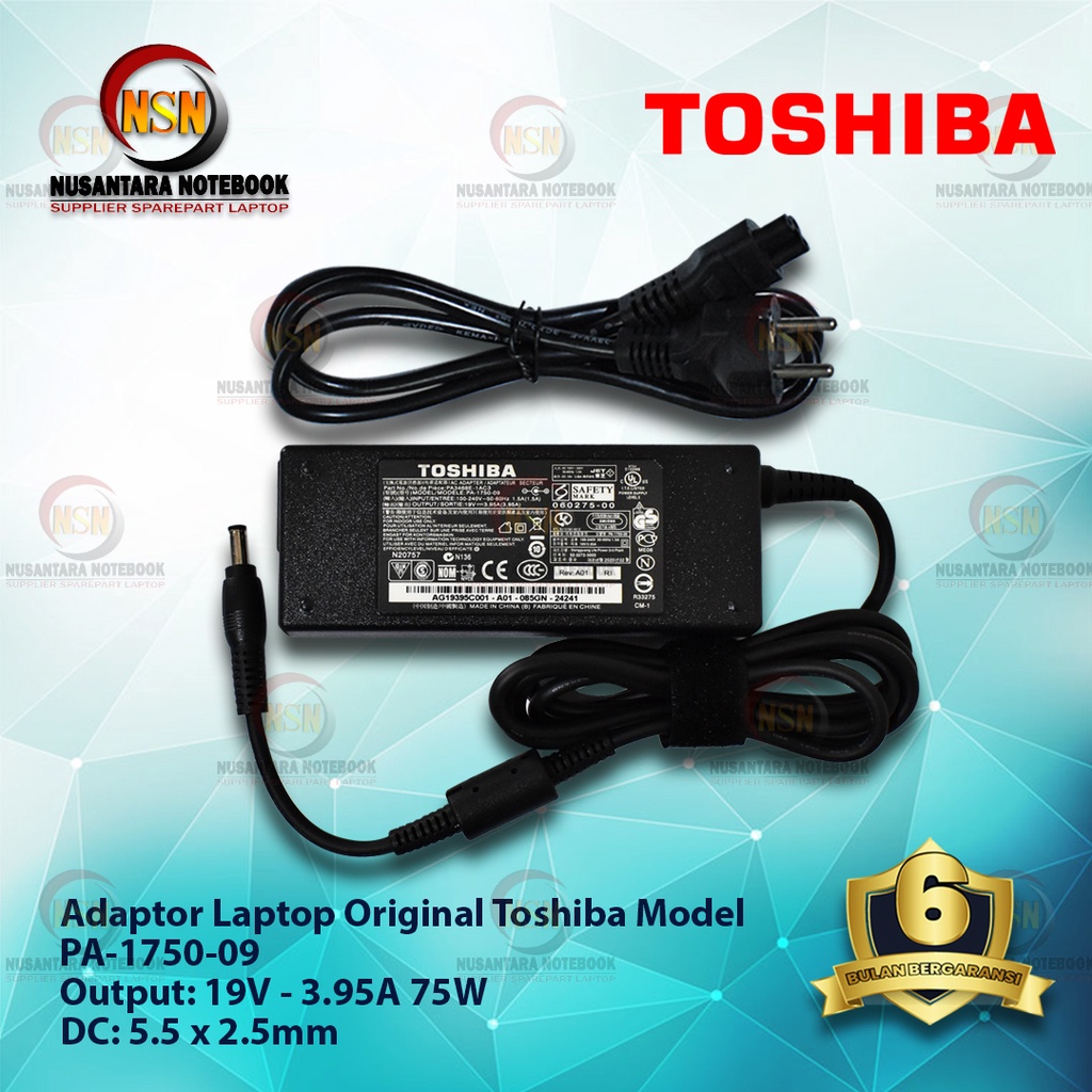 Adaptor Charger Original Toshiba 19V - 3.95A 75W DC 5.5*2.5 mm