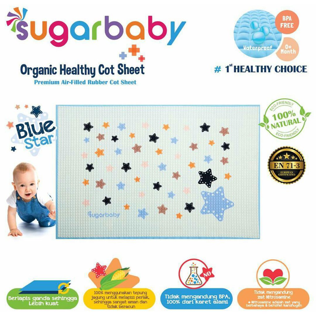 Perlak Ompol Bayi motif Karet Sugar Baby Sugarbaby Organic Healthy 90x60cm