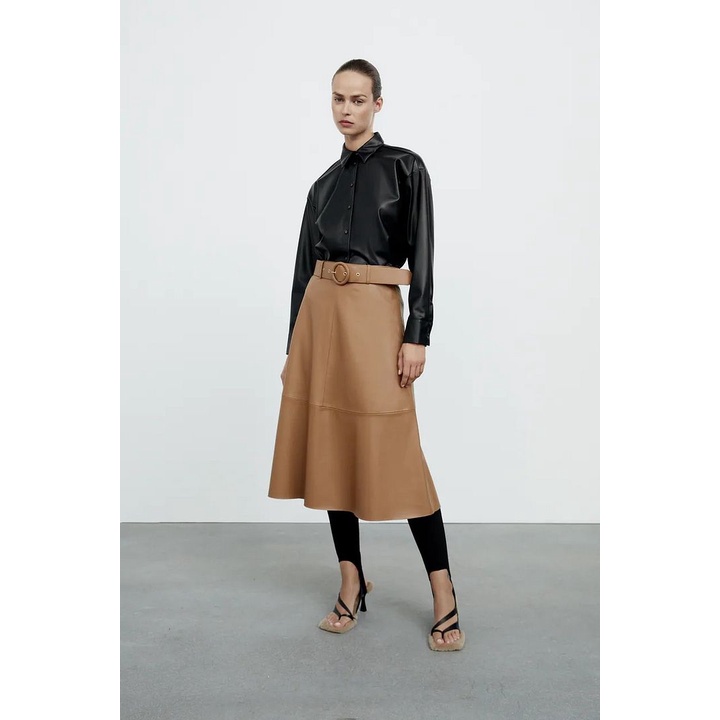 Skirt rok casual import Khaki Waist Belt korea style cream