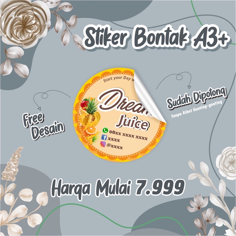 

CETAK STIKER A3+ LABEL KEMASAN MAKANAN, MINUMAN, SKINCARE DLL