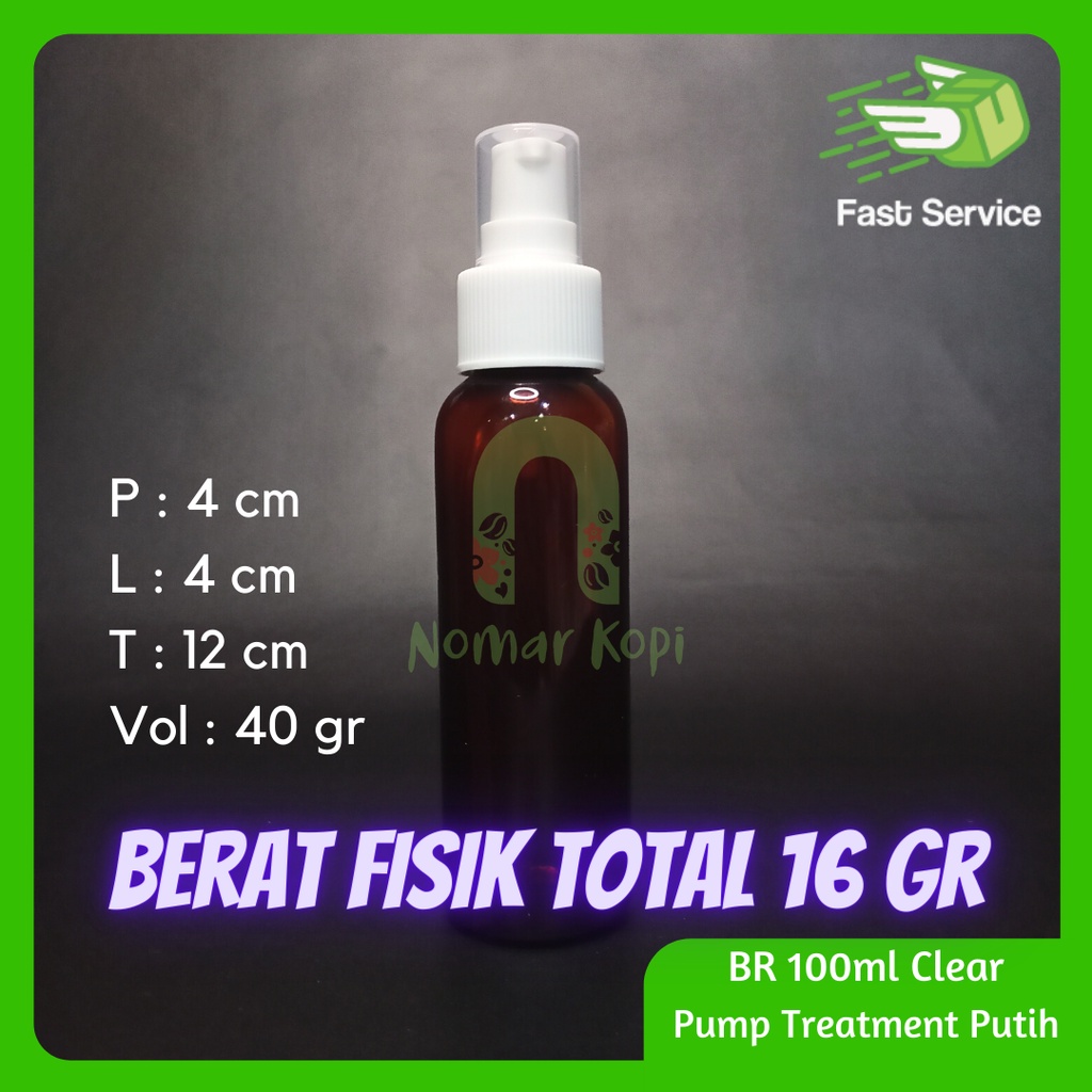 BOTOL AMBER 100ML BR PUMP TREATMENT PET TEBAL SERUM KOSMETIK