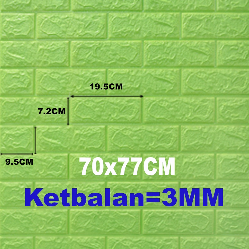 (KaLaTO) Wallpaper Dingding 3D Foam Motif Batu Bata 70 x 77 CM Dekorasi Dinding Kamar Murah Wallpaper 3D Foam-Hijau 3mm