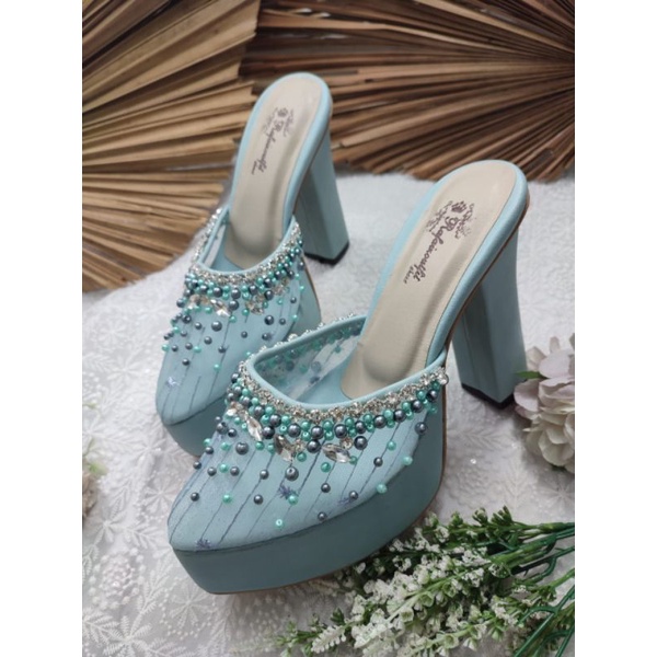 sepatu syantika babyblue motif tergantung stok tinggi 12cm