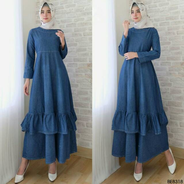 GAMIS RUFFLE JEANS/GAMIS DENIM/BAJU MUSLIM MURAH/DENIM/JEANS