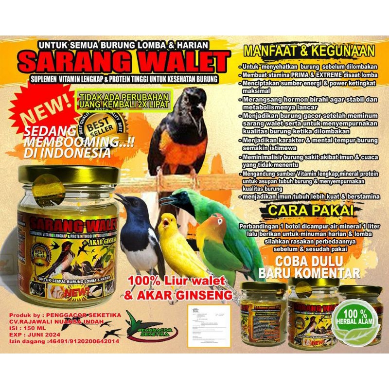 sarang walet Vitamin BurungSarang Walet 150mlSarang Walet Penggacor Burungvitamin burungsuplemen bur