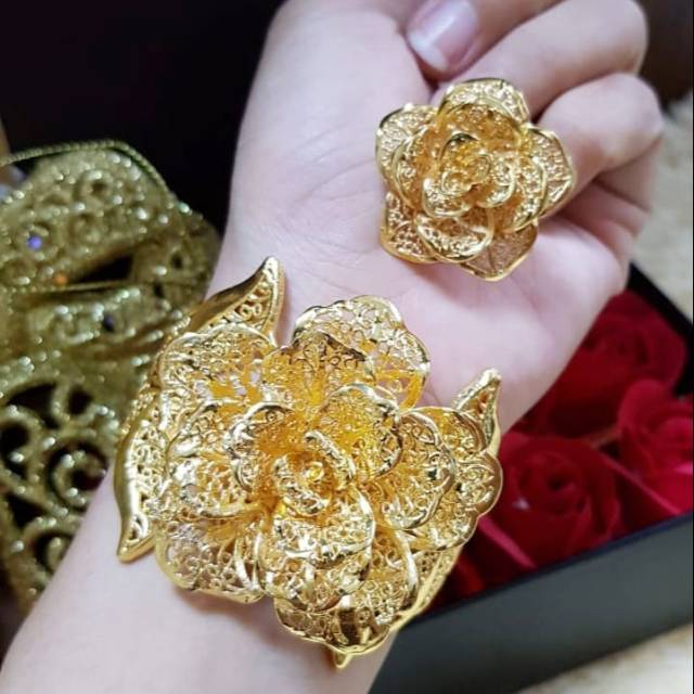 Xuping gelang dan cincin lapis emas 24k 0504j