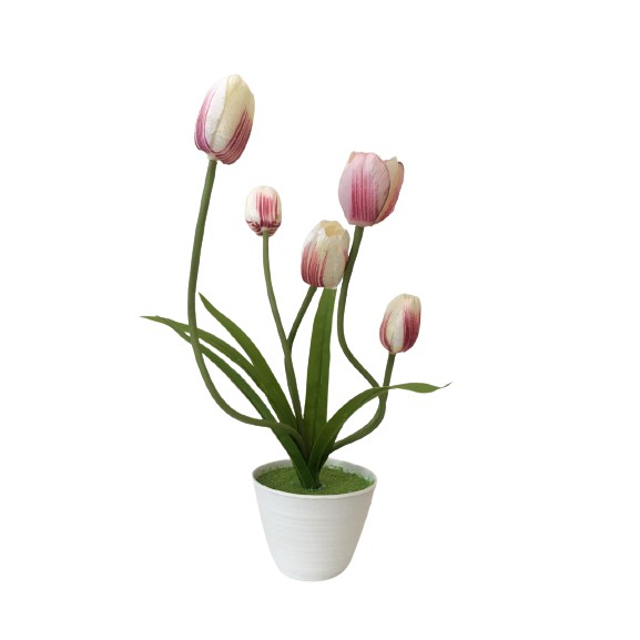 GUNINCO BUNGA TULIP Artifical Flower Palsu Hiasan Meja Rak Gantung Bongsai dengan Pot Plastik Bonsai-PINK+POTTAWON10 BUSA