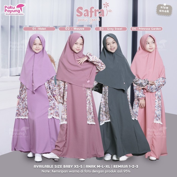 Gamis Anak Perempuan Gamis Paku Payung Safra Series ORIGINAL Gamis Anak Perempuan Satu Set Baju Musl