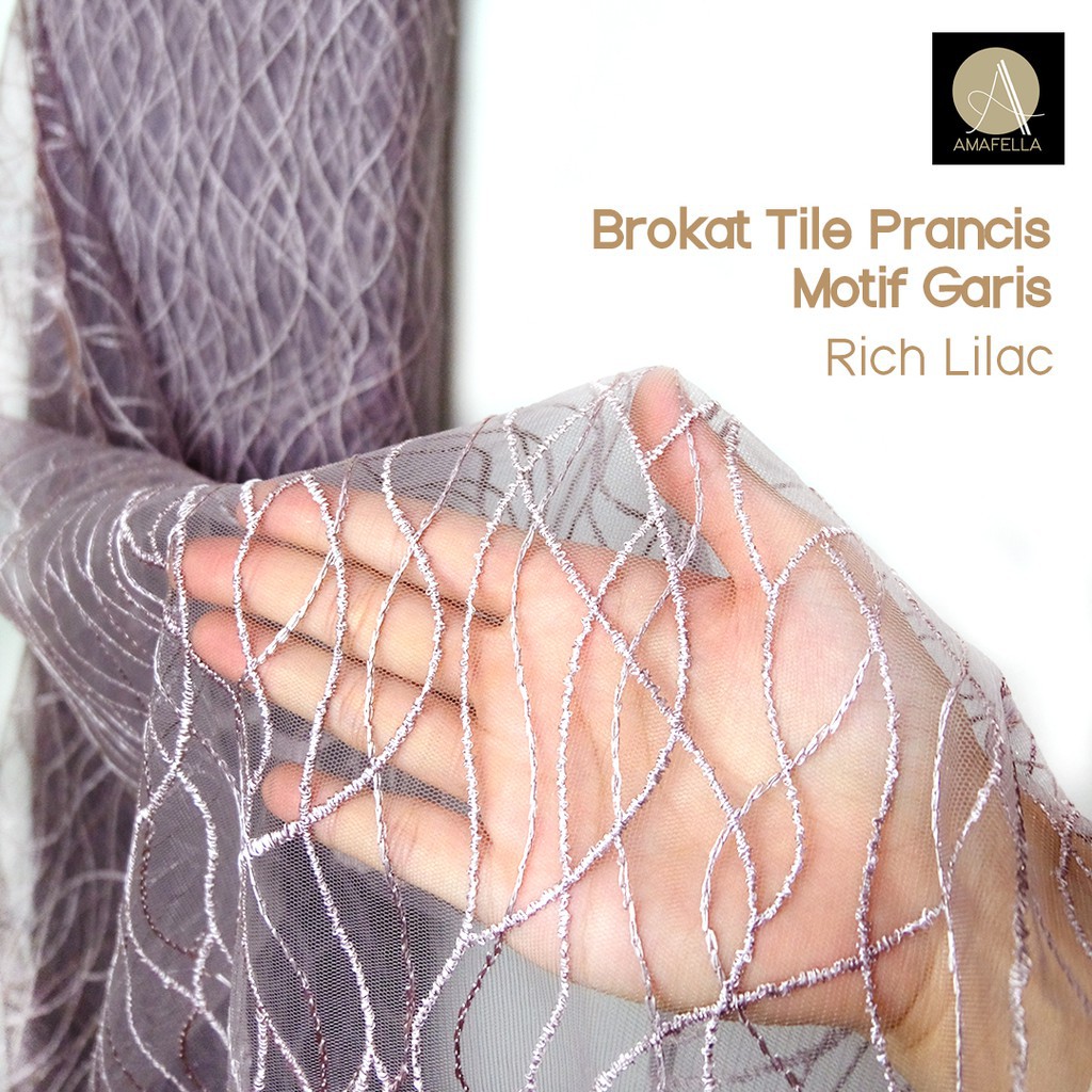 1/2 meter Kain Brokat Tile Prancis Bahan Kebaya Motif Garis Ungu Rich Lilac
