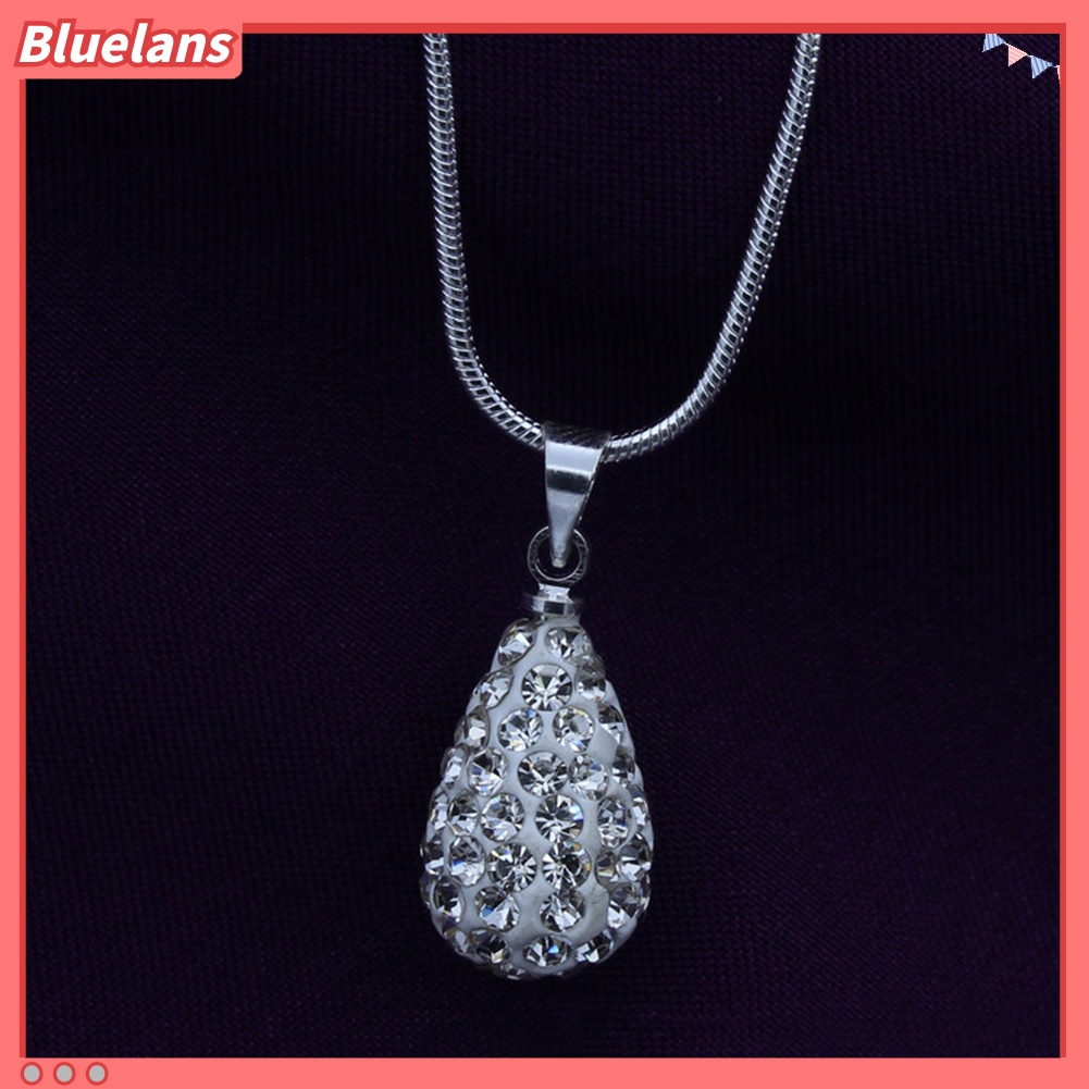 Bluelans Women Shiny Silver Plated Rhinestone Water Tear Drop Necklace Pendant Chain